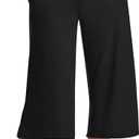 TARSE Womens Casual Wide Leg Yoga Capris Crossover High Waist Capri Pants Loose Soft Pajama Pockets Sweatpants (Black, M)