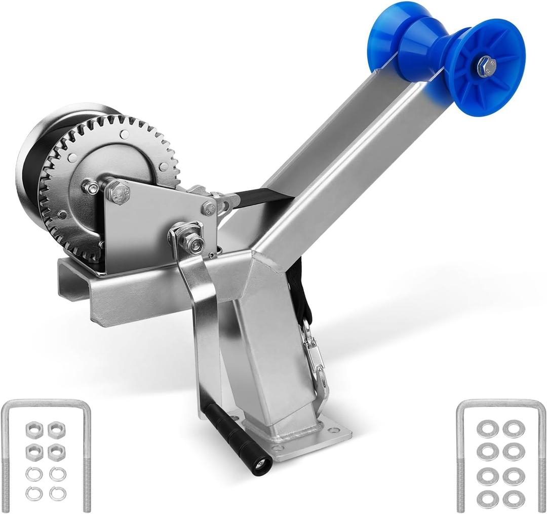 Height Adjustable Boat Trailer Winch Stand with 1200LB Boat Winch Compatible with 3" W X 4" H Boat Trailer Drawbar Motorboats Fishing Boats, Boat Trailer Winch Stand with Roller