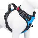 PHOEPET Reflective Dog Harness Large Breed Adjustable No Pull Vest with Handle 2 Metal Rings 3 Buckles [Easy to Put on & Take Off](L, Blue)
