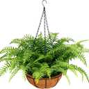 Fake Ferns with Hanging Baskets, Lifelike UV Resistant Artificial Hanging Plants Outdoor Faux Plants for Front Porch Patio Garden Home Dcor(1 Set)