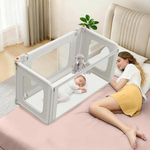 3 in 1 Bedside Bassinet, 69.26" x 19.29" Baby Bassinets Bedside Sleeper with Mosquito Net + Storage Bag + Child Lock, Baby Crib & Toddler Bed Rails for Twin, Full, Queen, King Size, Gray (Grey)