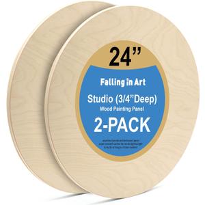 Falling in Art Unfinished Round Birch Wood Panels Kit for Painting, Wooden Canvas 2 Pack of 24 Studio 3/4" Deep, Cradle Boards for Pouring, Art, Crafts, Burning and More