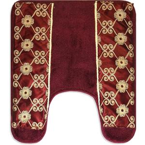 Popular Bath Contour Bath Rug, Vlegant Rosa Collection, 23" x 10.5", Burgundy/Gold