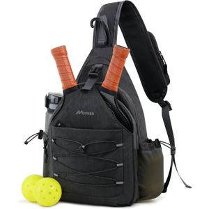 Pickleball Bag for Women and Men Sling Crossbody Backpack for Pickleball with Adjustable Shoulder Strap Fence Hook and Paddles Cover Sports Accessories Pickle Ball Equipment Gifts (Black)
