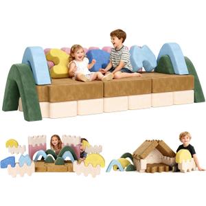 CoziBB 22Pcs Modular Kids Play Couch, Toddler Couch with Convertible and Multifunctional Foam for Inspiring Child Creativity, Kids Couch for Playroom Bedroom - Jungle Theme
