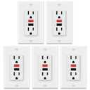 ELECTECK 5 Pack GFCI Outlets 15 Amp, Non-Tamper Resistant, Decor GFI Receptacles with LED Indicator, Ground Fault Circuit Interrupter, Wallplate Included, ETL Listed, Red/Black Button