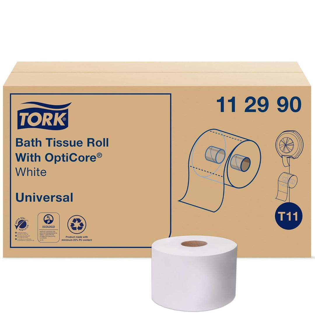 Tork 112990 Universal Bath Tissue Roll with OptiCore, 1-Ply, 3.75" Width x 4.0" Length, White (Case of 36 Rolls, 1755 Sheets per Roll, 63,180 Sheets per Case)