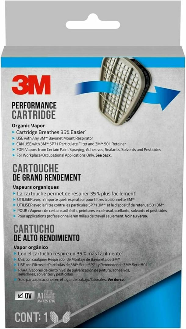3M Performance Organic Vapor Replacement Cartridges, 1 Pair, Use With Any 3M Bayonet Mount Respirator, For Vapors From Certain Paint Spraying, Adhesives, Sealants, Solvents & Pesticides (6001P1-DC)