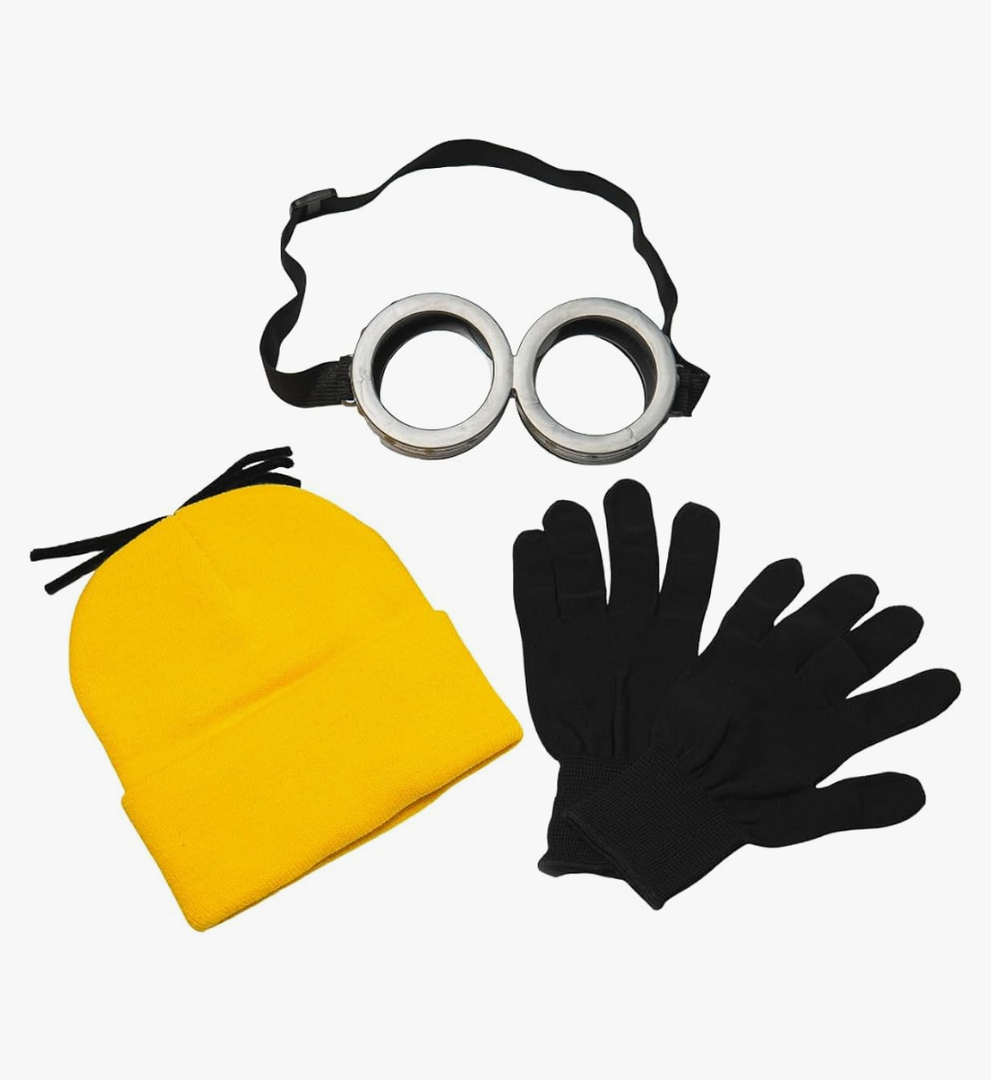 Happy Hippo Adult Costume Set, Yellow Beanie Hat, Black Gloves and Silver Goggles, Unisex