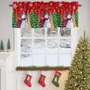 Christmas Tree Valance Curtains Snowman Christmas Kitchen Curtains Window Treatment Holiday Decor Red Black Buffalo Plaid Rod Pocket Valances for Kitchen Bathroom Living Room 54x18 Inch, 1 Panel
