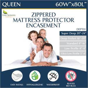 Super Deep Pocket Mattress Encasement - Queen - Zippered Bedbug Waterproof Protector for Very Deep Mattresses 20-24 inch Depth