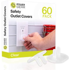 Power Gear Child Safety Electrical Outlet Covers, TamperResistant Plug Protectors for Standard Wall Outlets, BabyProof & ChildProof Safety Caps, Clear, 60 Pack, 54615