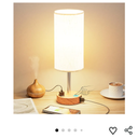 Fenmzee Bedside Table Lamp for Bedroom - 3 Way Dimmable Touch Lamp USB C Charging Ports and AC Outlet, Small Lamp Wood Base Round Flaxen Fabric Shade for Living Room, Desk, LED Bulb Included