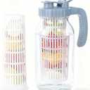 Half Gallon Glass Mason Jar Pitcher With Infuser Lid 2 Quart Mason Fruit Infused Water Pitcher 64 Oz Wide Mouth Sun Tea Jar For Outside For Fridge Lemonade, Beverage,Milk,Juice, Cold Brew Container