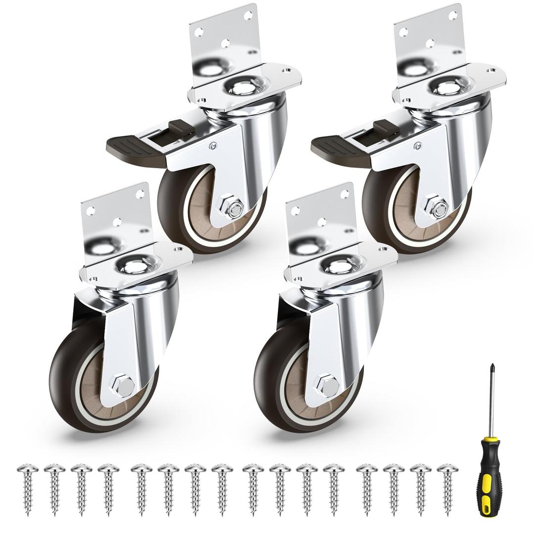 HOLKIE 3 Inch Caster Wheels Heavy Duty with Thickened L Shaped Plate,Swivel Side Mount Casters Set of 4 Supporting 660 LBS,Ideal Rubber Castor Wheels for Crib,TV Stand,Coffee Table,Book Shelf