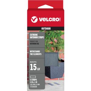 VELCRO Brand Industrial Fasteners Extreme Outdoor Weather Conditions Professional Grade Heavy Duty Strength Holds up to 15 lbs on Rough Surfaces, 4in x 1in (5pk), Strips, Gray
