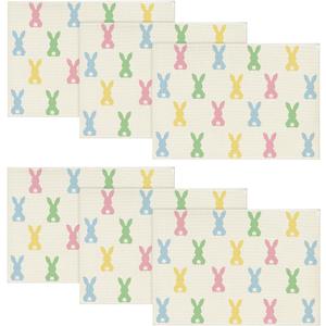Artoid Mode Colorful Bunny Rabbit Easter Placemats Set of 6, 12x18 Inch Seasonal Table Mats for Party Kitchen Dining Decoration (Pink)