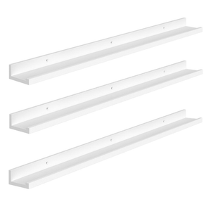 HOOBRO Floating Shelves, Wall Shelf Set of 3, 35.4 Inches Hanging Shelf with Raised Edge and Invisible Brackets, for Bathroom, Bedroom, Kitchen, Office, Living Room Decor, White WT90BJ01