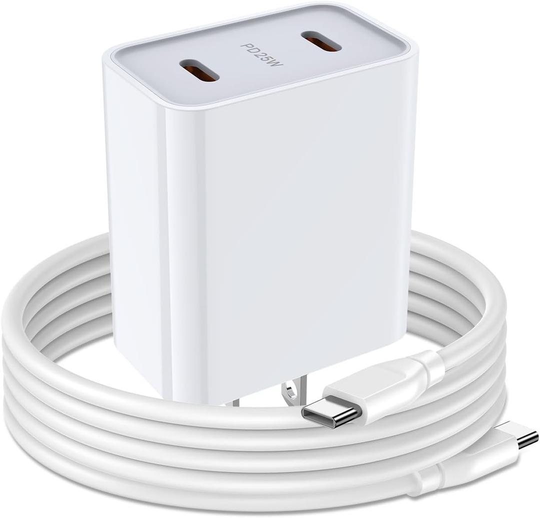 Samsung Charger Fast Charging Cord Android Charger for Samsung Galaxy A17 A16 A15 5G A35 A55 S26 S24 Ultra A25 S23 S22 Google Pixel 8, 25W 2 Port USB C Phone Wall Plug Block, 6FT 60W Type C to C Cable