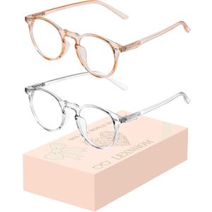 2 x Blue Light Glasses for Woman, Blue Light Blocking Lightweight Round Eyeglasses for Computer TV Gaming Phone Screen,Eye Strain (Champagne+crystal)