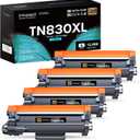 TN830XL Toner Cartridges 4 Pack (with Chip) Replacement for Brother TN 830 XL TN830 XL/V/R Toner Cartridge Compatible with HL-L2460DW DCP-L2640DW HL-L2400D HL-L2405W HL-L2460DWXL Printers (Black)