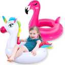 2 Pack Pool Floats for Kids Unicorn Flamingo Swim Ring Kids Pool Floaties Inflatable Swimming Pool Raft Party Water Toys for Age 2-5 Year Toddlers Girls Boys Summer Beach Float