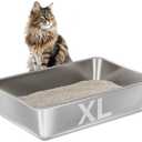EGMEHOAD Stainless Steel Litter Box -6in High Sided,XL Metal Cat Litter Box for Big Cats Easy to Clean, Cat LitterBox Metal Pet Toilet for Adult Big Cats,Non Stick, No Smell,23.6"x15.8"x6"