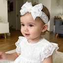 Baby Girls Headband White Bow Lace Headbands Soft Elastic Bowknot Hairbands Cute Hair Accessory for Newborn Kids Infant Toddler Baptism Birthday Party (Lace Flowers)