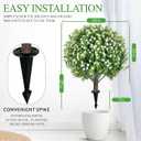 Artificial Boxwood Topiary Ball Trees with Baby Breath Flowers with Spikes for Outdoor 24" Set of 2 , UV Resistant Faux Greenery Shrubs, Realistic Fake Bushes Plant for Garden Yard Front Porch Decor