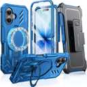 FNTCASE for iPhone 17 Phone Case: with Kickstand [Built-in Screen Protector & Belt Clip] [Compatible with MagSafe] Military-Grade Drop Protective Shockproof TPU Sturdy Magnetic Phone Cover Blue