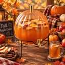 1.3 Gallon Fall Pumpkin Plastic Drink Dispenser with Metal Stand