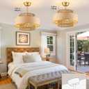 Boho Fandelier Ceiling Fans with Light andRemote Gold Enclosed Caged Ceiling Fan with LightRattan Chandelier Fan for Bedroom, Living Room,Kitchen (6 Speeds Bladeless Cellng Fan), 20inch