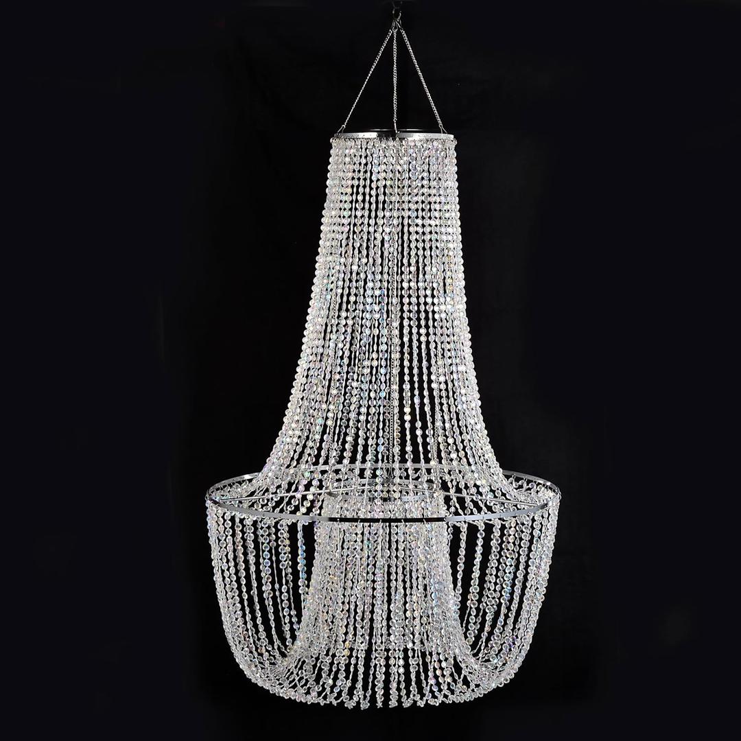 FlavorThings French Empire Beaded Chandelier with Tiered Swags,24 Wide 38 Height, Includes Hanging Chain, Elegant Crystal-Like Design for Weddings, Events, and Home Dcor, Light Kit Not Included