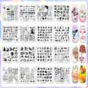 Biutee Nail Stamper Kit 16Pcs Nail Art Stamping Plate 8 Colors Stamp Polish Gel Silicone Stamper Scraper with Storage Bag, Nail Stamp Plates Love Flower Butterfly Leaf Template Holiday Design Gift