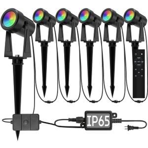SUNTHIN Outdoor Landscape Lighting with Remote, RGBW Color Changing Spot Uplights, 6 Pack