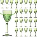 24 pcs Plastic Green Wine Glasses Set 7.4oz Detachable Small Wine Goblet Champagne Flutes Unbreakable Vintage Diamond Stemware Mimosa Drinking Glassware for Wedding Christmas Event Party