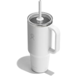 Hydro Flask 24 Oz Travel Tumbler with Handle, Clear Lid and Straw - Insulated Stainless Steel (40 Ounces, White)