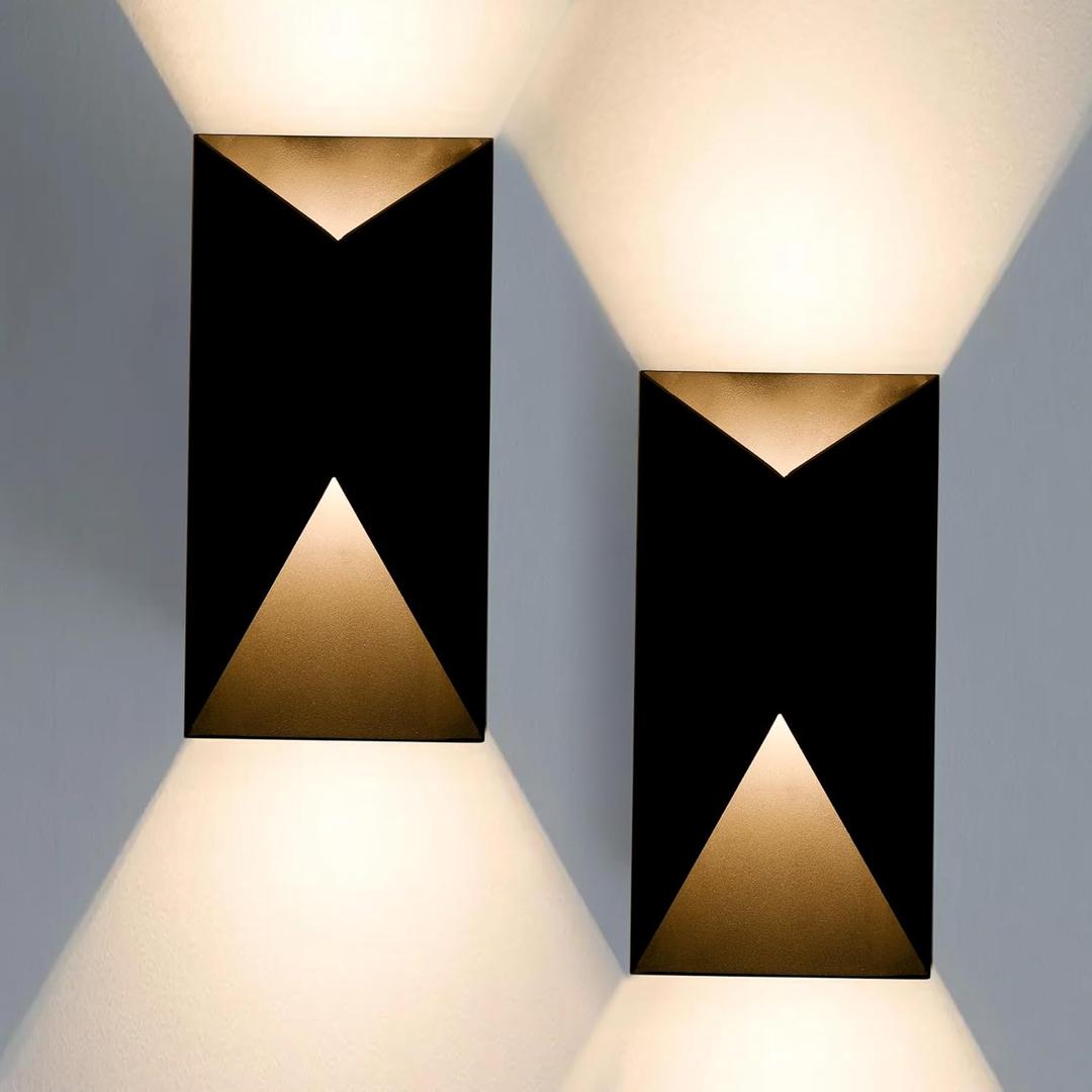 LED Outdoor Wall Lights, Modern Black Exterior Wall Light Fixtures, Dimmable 10W 3000K Up Down Patio Porch Lights Wall Mount Outdoor Sconces for House Yard Hallway(2-Pack)