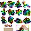 Max Fun Christmas Crafts Scratch Art for Kids, 48PCS Magic Rainbow Scratch Off Paper Cards, Christmas Ornaments Hanging Art for Kids Party Favors Supplies, Stocking Stuffers Educational Toys