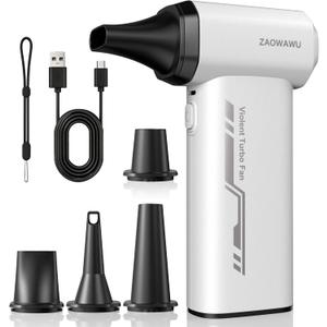 Electric Air Duster 150000 RPM Rechargeable Mini Blower with 4 Nozzles | 2H Fast Charge, Canned Air Alternative, 6000mAh Battery, 120min Runtime, 3 Speeds, PC Cleaning Kit, 0.63lb Handheld Blower, White-jx007