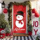 Merry Christmas Door Cover 71x35 Inch Front Porch Door Banners Decoration Winter Red Background Snowman with Hat and Scarf Winter Wonderland Theme for Sign Party Indoor Decor