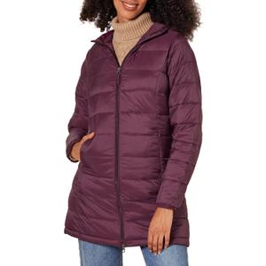 Amazon Essentials Women's Lightweight Water-Resistant Packable Hooded Puffer Coat, Burgundy, X-Large