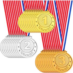 30/60 Pieces Gold Silver Bronze Award Plastic Medals, Winner Medals Bulk for Sports Party Favors, Games Competition Decorations