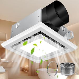 Bathroom Exhaust Fan with Light, 110 CFM Bath Ventilation Fans with 1200lm LED Light 3CCT Selectable, Quiet 1.0 Sone Ceiling Mount Vent Fan Light Combo for Home/Bath/Offic/Warehouse (White)