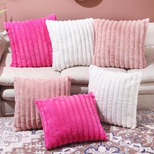 Peryiter Set of 6 Wedding Throw Pillow Covers 18 x 18 Inch Square Velvet Soft Plush Pillowcase Summer Pillow Covers for Back to School Gift Dormitory Couch Sofa Home Bedroom Spa(Pink, Hot Pink, White)