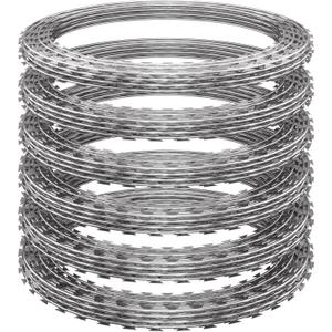 296ft Razor Wire 6 Rolls, Silver Razor Fencing, Galvanized Concertina Wire with Pliers Gloves Warning Sign for Garden Farm Factory Security (12" dia. 296ft)