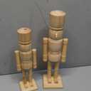 Wonderjune 2 Pack Christmas Wooden Nutcracker Traditional Christmas Decorations Nutcracker Figure Statue for Xmas Festive Holiday Tabletop Home Decor(Wood Color, 12 Inch, 14 Inch)