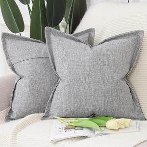 MADIZZ Set of 2 Linen Throw Pillow Covers with Broad Edge Soft Boho Decorative Pillow Cases for Sofa Bedroom Modern Pillow Shell 24x24 Inch Light Grey