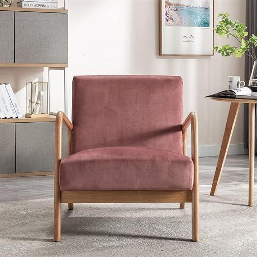 Container Furniture Direct Classic Comfortable Modern Boho Velvet Upholstered Lounge Armchair for Living Room, Reading, Bedroom, Office, and Small Spaces, Rose, 32.6" L x 25.2" W x 28.7" H