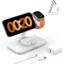 MagSafe 3 in 1 Wireless Charging Station: JoyGeek Portable Foldable Stand for iPhone 17 16 15 14 13 Pro Max Plus, Apple Watch, AirPods Pro (White)